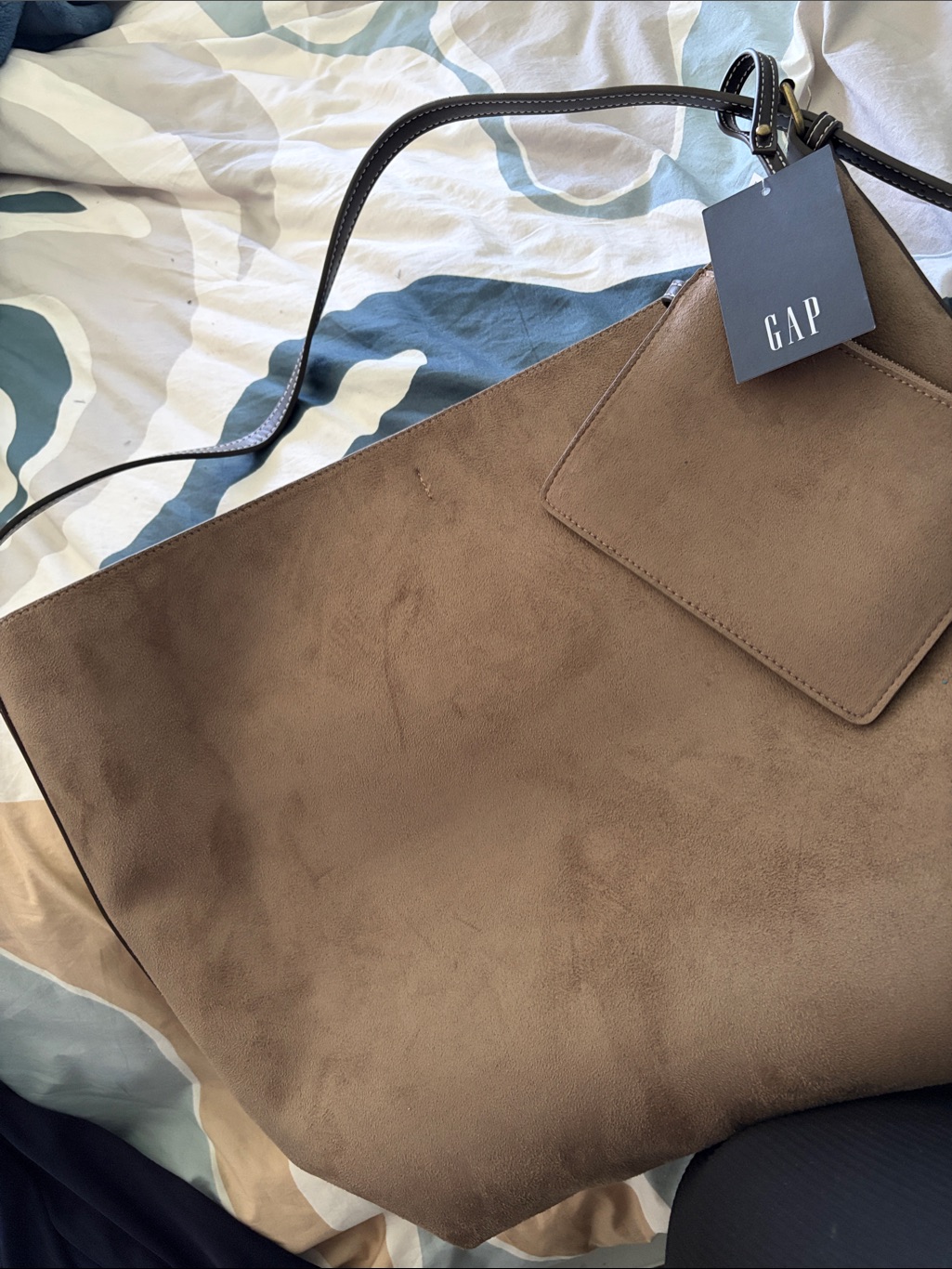 Gap Tan Suede Tote With Black Strap